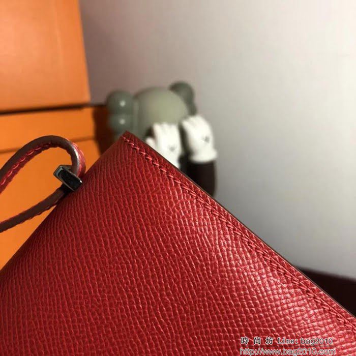 HERMES愛馬仕 空姐包 constance 國旗紅 EPSOM 18cm 銀扣 蠟線縫製 單肩斜挎包  Ama1498
